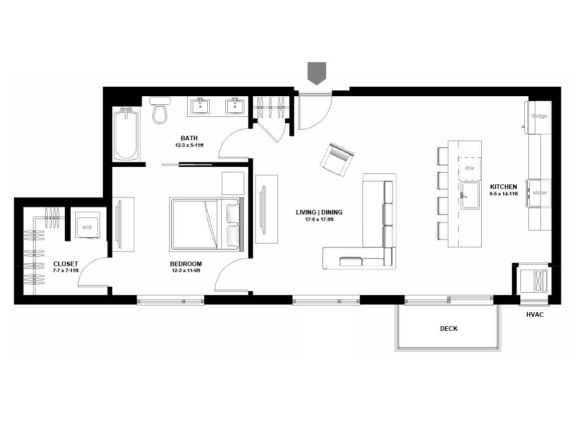 Variant Apartments Minneapolis 1 Bedroom Apartment Floor Plan